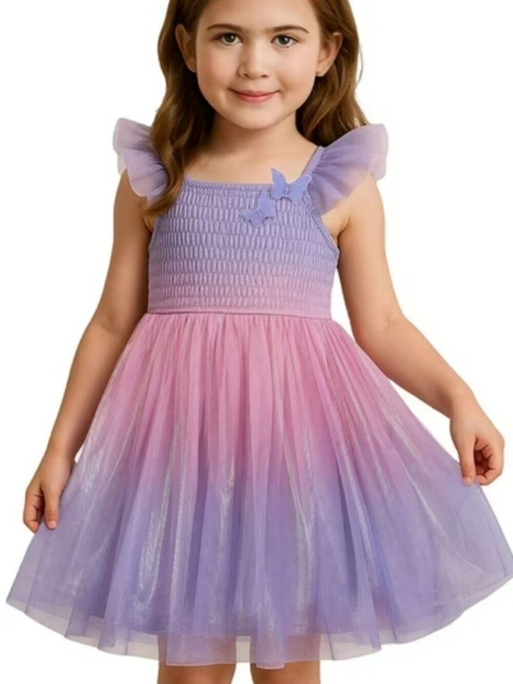 Zunie Butterfly Ombre Tulle Dress Purple Pink 5